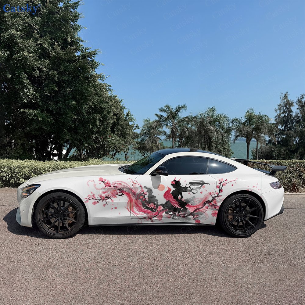 Car Accessories Phoenix - 2pcs Flower Phoenix Silhouette Car Side