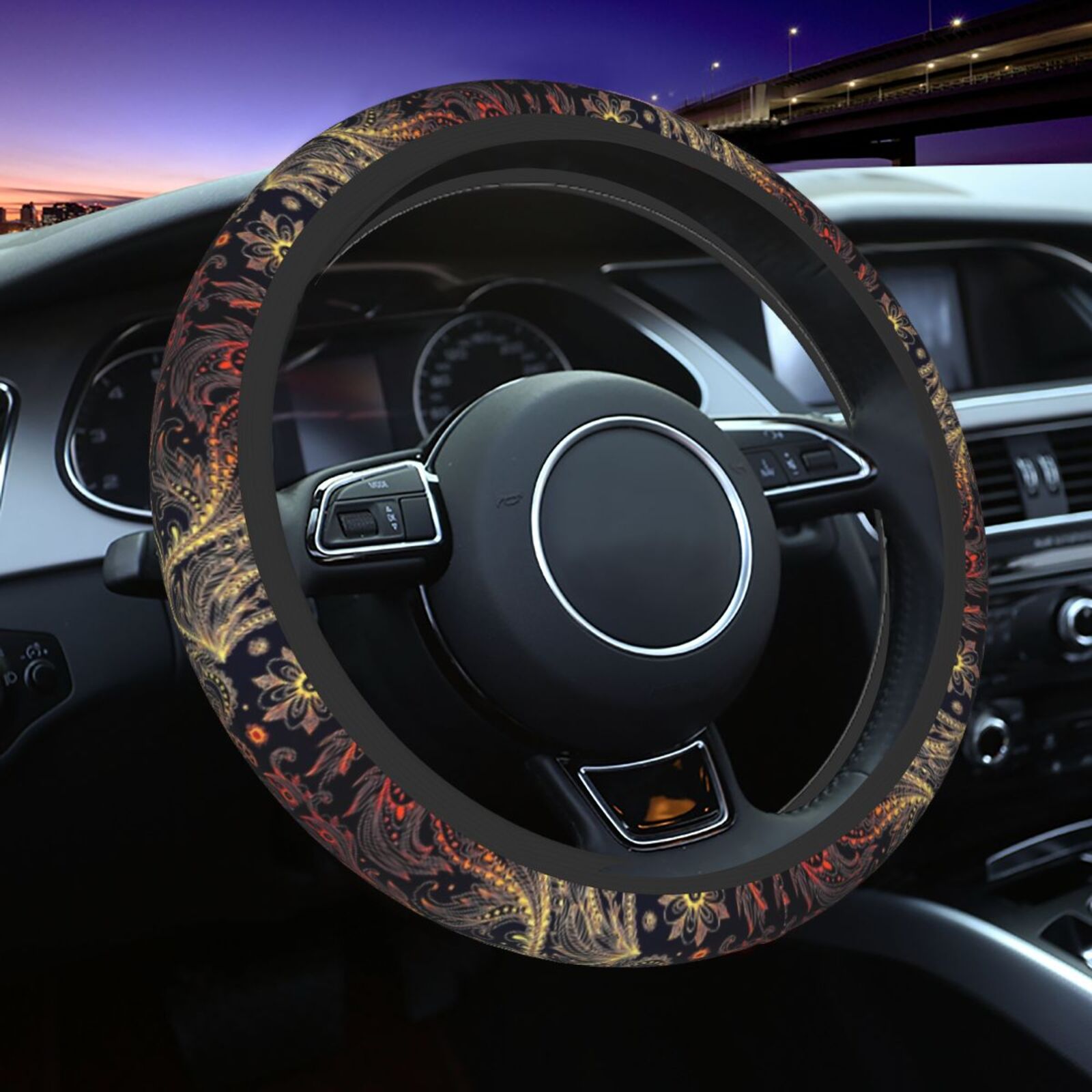 Car Accessories Phoenix - Phoenix Feather Print Steering Wheel Covers
