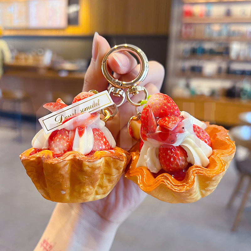 Car Accessories For Winter - Creative PU Strawberry Egg Tart Keychain